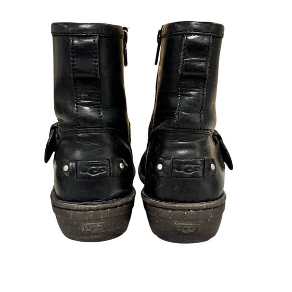 UGG Leather Ankle Boots Women’s 7 Black Shearling Lined Zip Moto Buckle Style - Picture 6 of 9